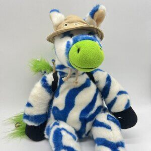 Zany Brainy Zipes Plush Zany Zebra Blue White Baby Backpack Stuffed Toy‎ 1998